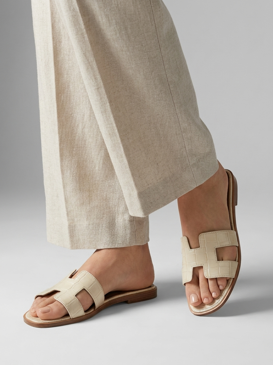Heritage H Leather Sandals – Luxury Women's Flat Slide Sandals