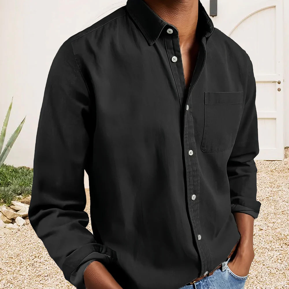 Delano | Men’s Textured Cotton Lapel Collar Shirt