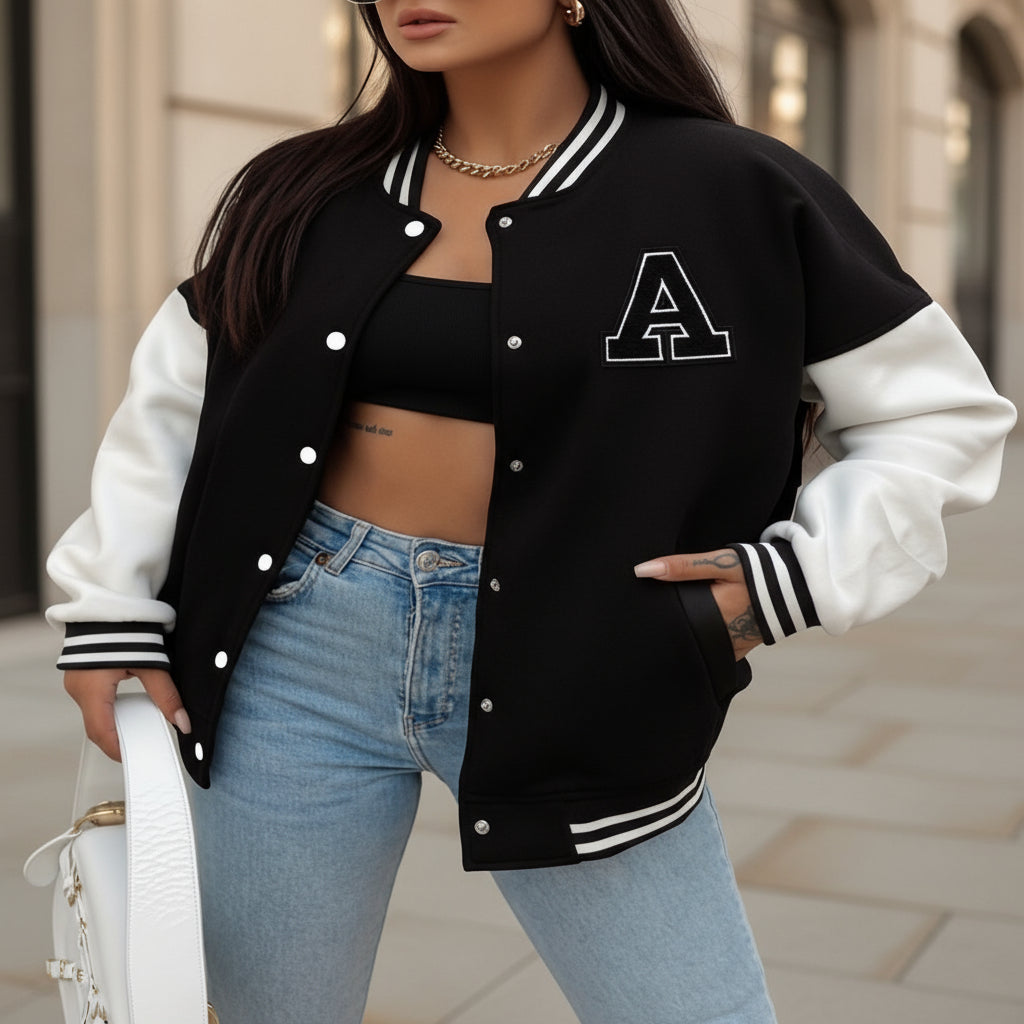 Women’s Bomber Jacket | Color Block Design, Cropped Fit - 3
