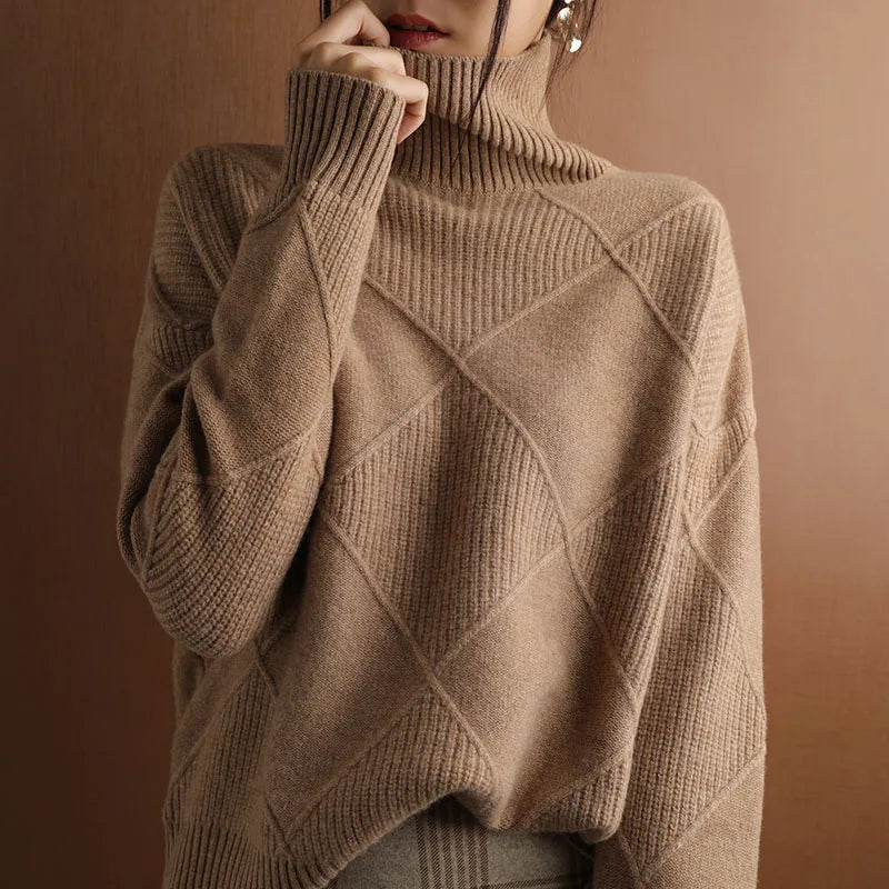 Leone | Women’s Hand-Knit Diamond Turtleneck Sweater