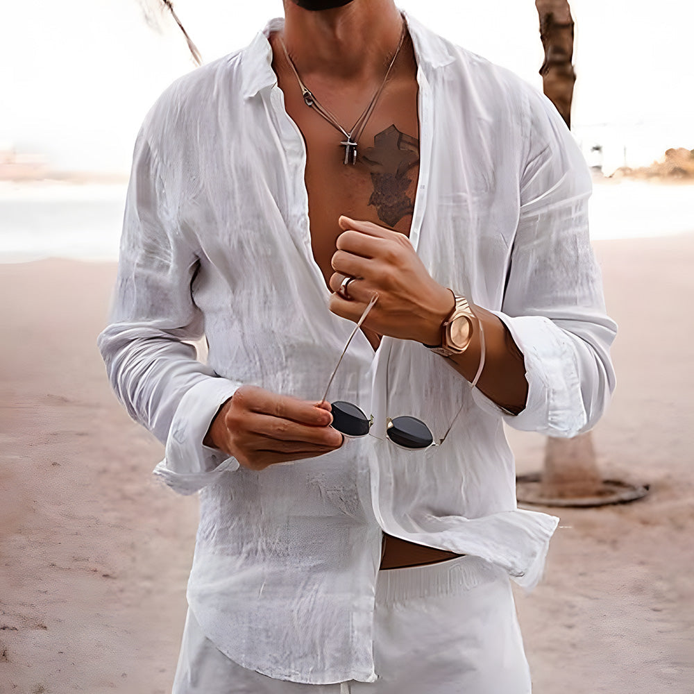 Unio | Men’s Cotton-Linen Lapel Collar Button Shirt