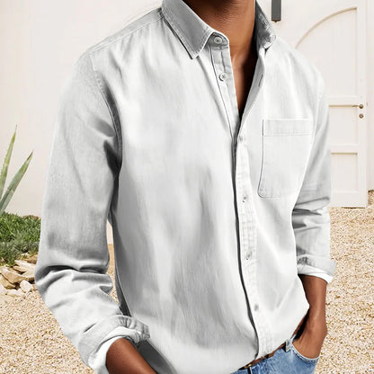 Delano | Men’s Textured Cotton Lapel Collar Shirt