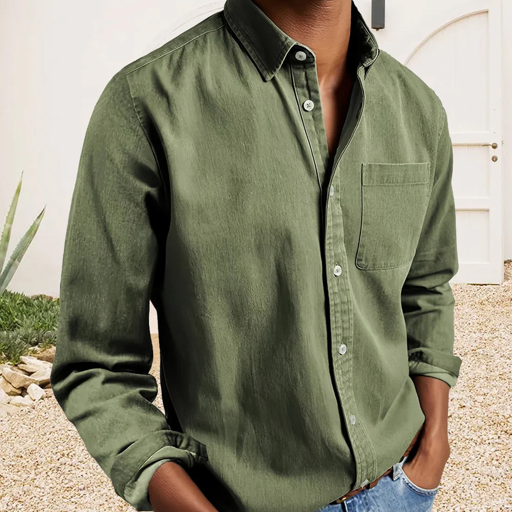 Delano | Men’s Textured Cotton Lapel Collar Shirt