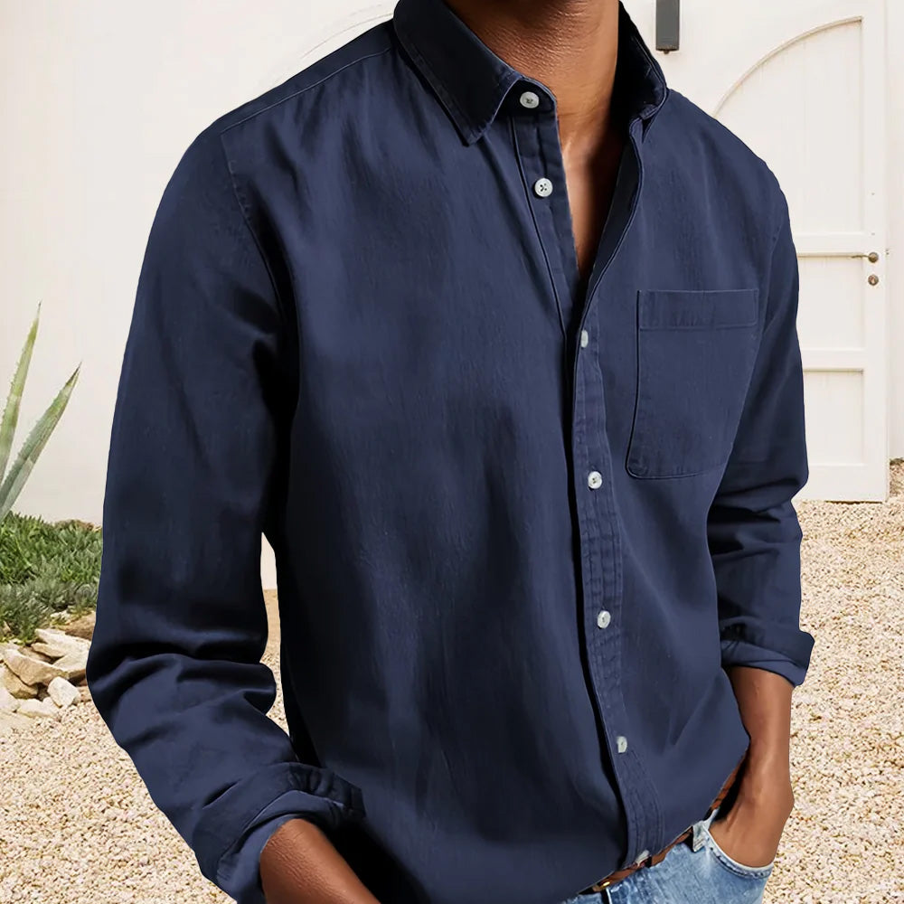 Delano | Men’s Textured Cotton Lapel Collar Shirt