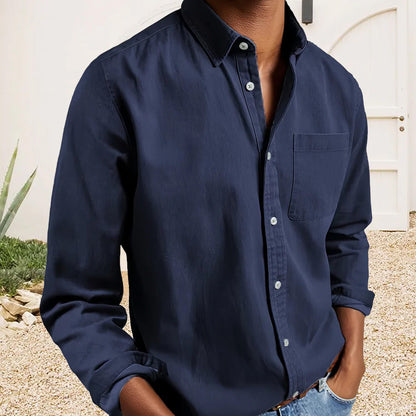 Delano | Men’s Textured Cotton Lapel Collar Shirt