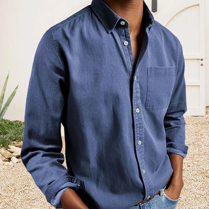 Delano | Men’s Textured Cotton Lapel Collar Shirt