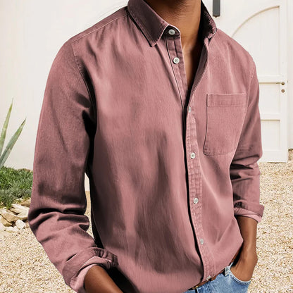 Delano | Men’s Textured Cotton Lapel Collar Shirt