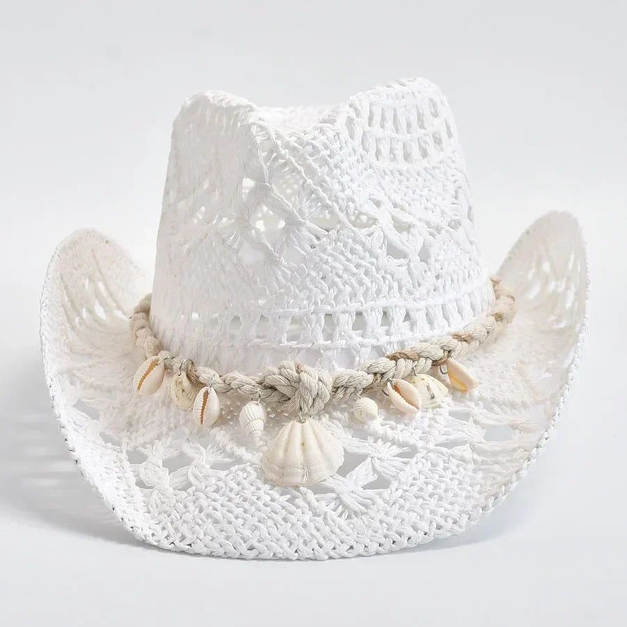 Maristella | Women’s Crochet Straw Sun Hat with Seashell Detail
