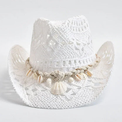 Maristella | Women’s Crochet Straw Sun Hat with Seashell Detail
