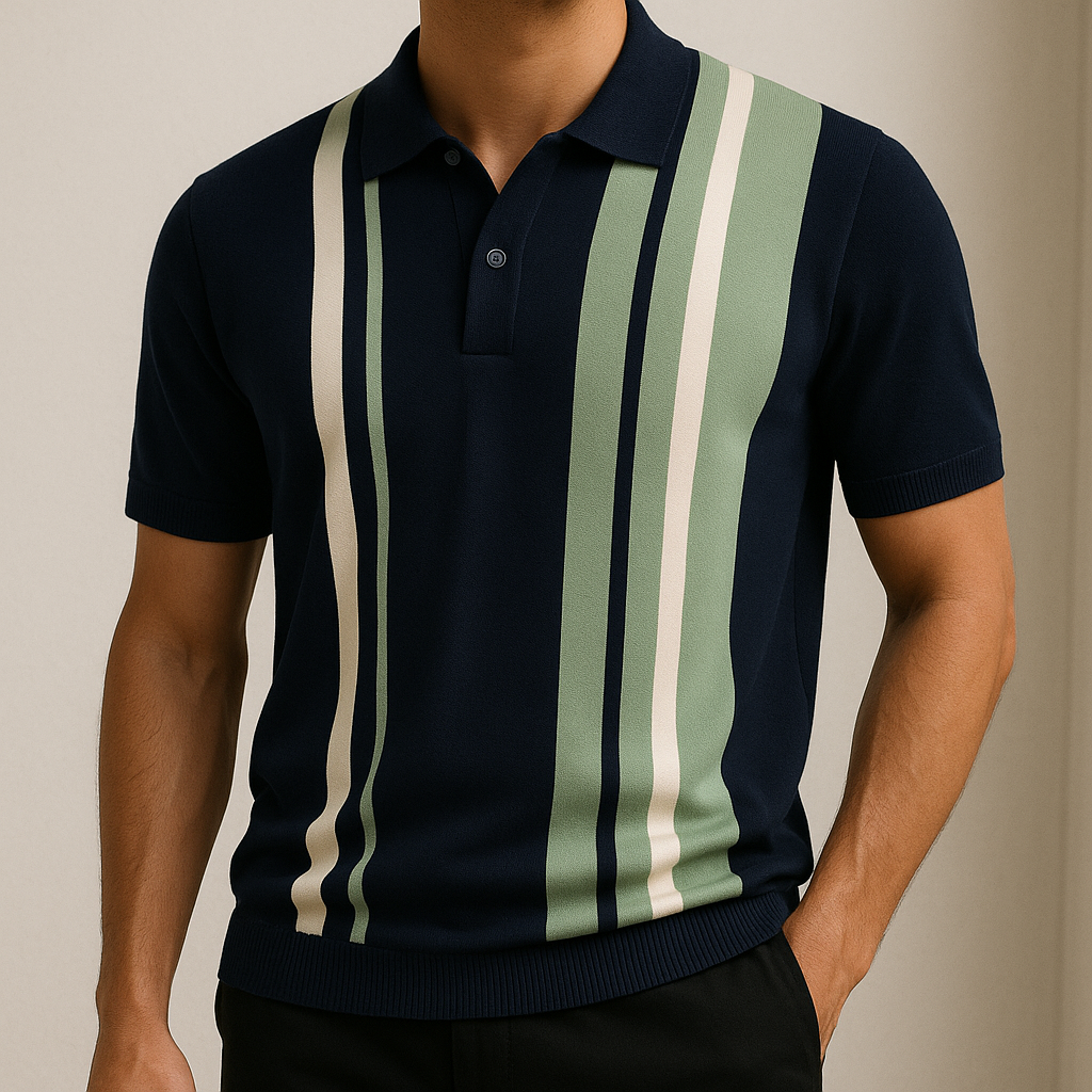 Nameo | Men’s Contrast Stripe Knit Polo Shirt