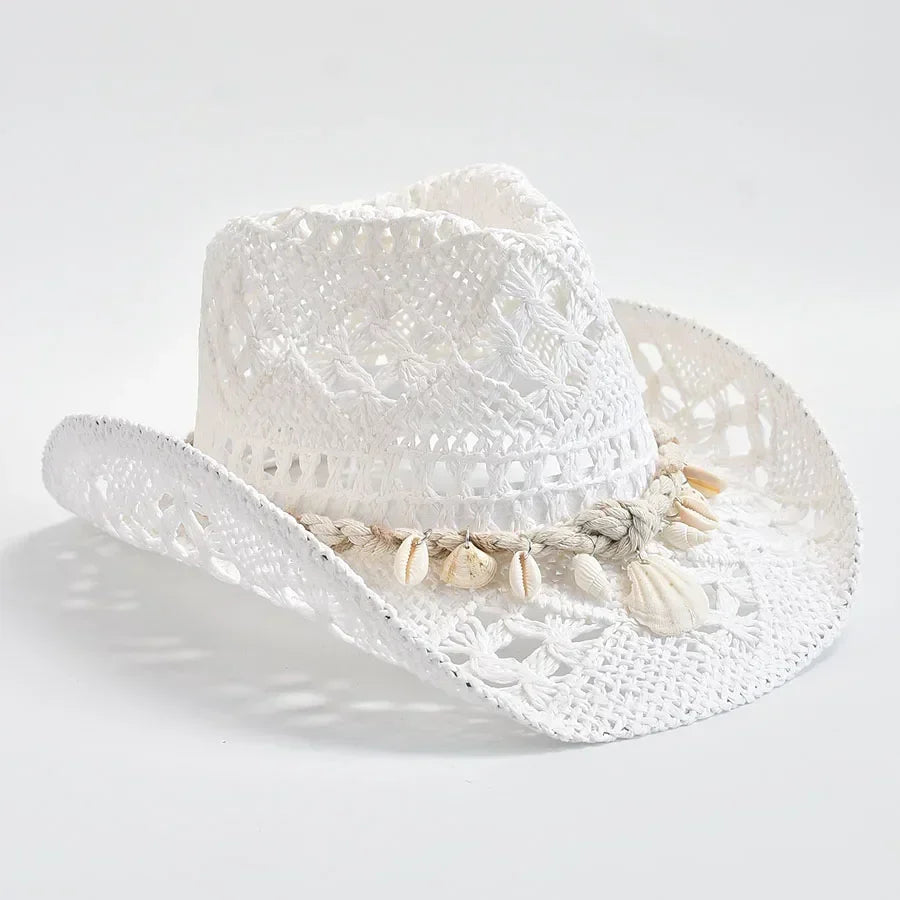 Maristella | Women’s Crochet Straw Sun Hat with Seashell Detail