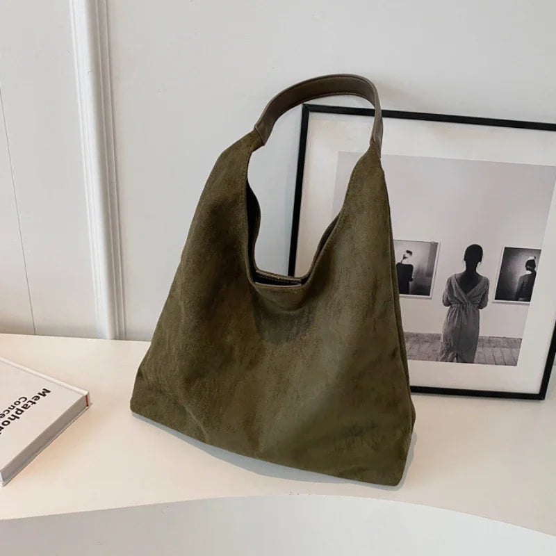 Solvra | Women’s Faux Suede Slouch Tote Bag