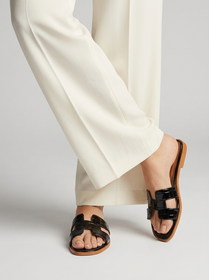 Heritage H Leather Sandals – Luxury Women's Flat Slide Sandals