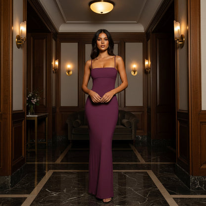 Women’s Maxi Dress | Fitted Bodycon, Open Back Design-Maxi Dresses-Zeravi-Purple-S-Zeravi